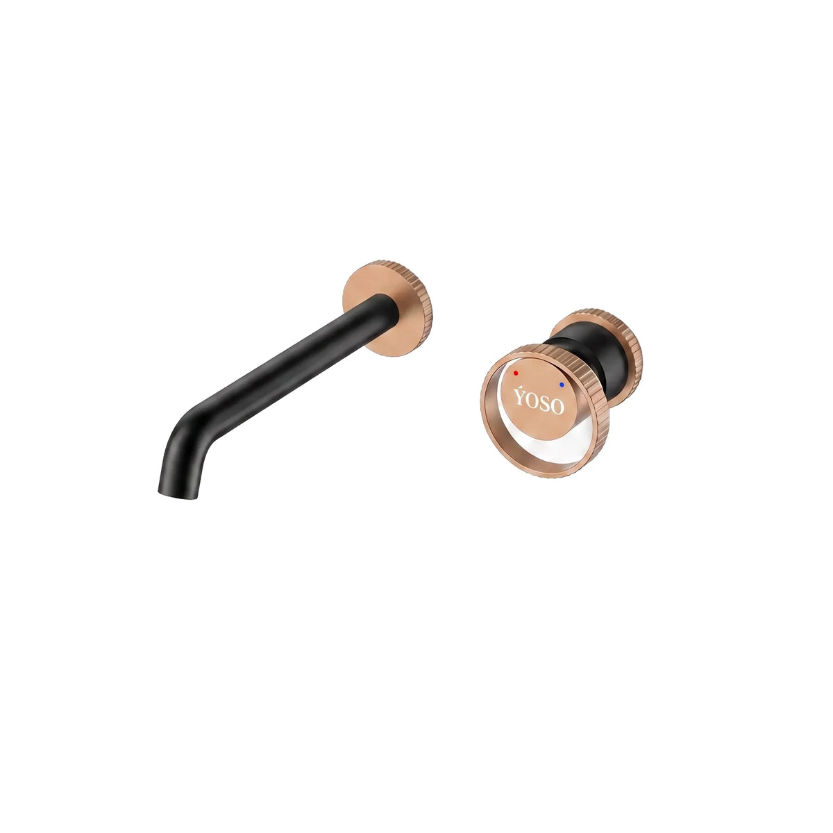 Celeste Wall Mounted Basin Mixer, Matt Black + Brushed Rose Gold | Yoso