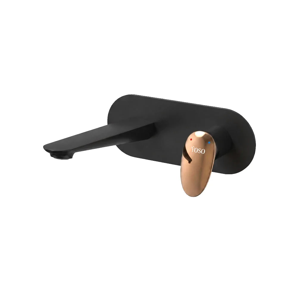 Marvel Wall Mounted Basin Mixer, Matt Black + Rose Gold | Yoso