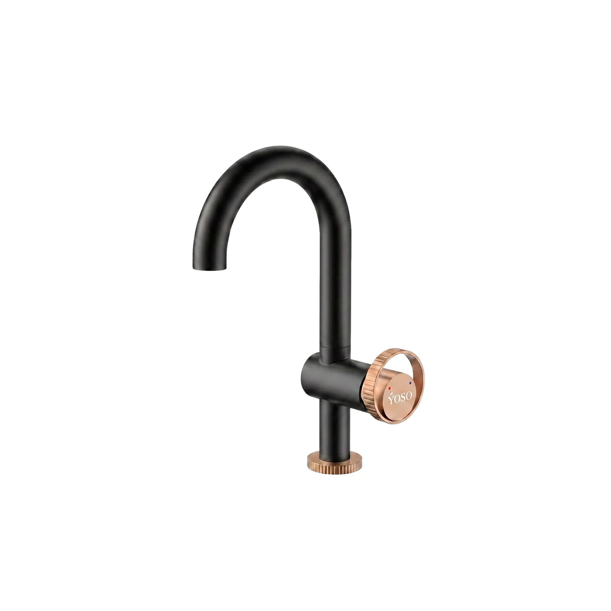 YOSO Celeste Basin Mixer — Standard Height - Angled Spout - Matt Black + Brushed Rose Gold - 1