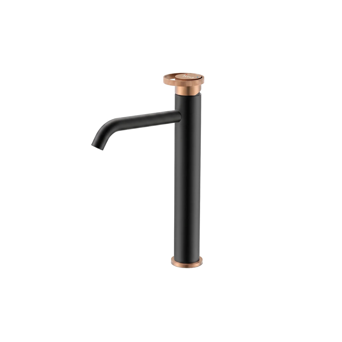 Celeste Basin Mixer — Tall Neck, Matt Black + Brushed Rose Gold | Yoso