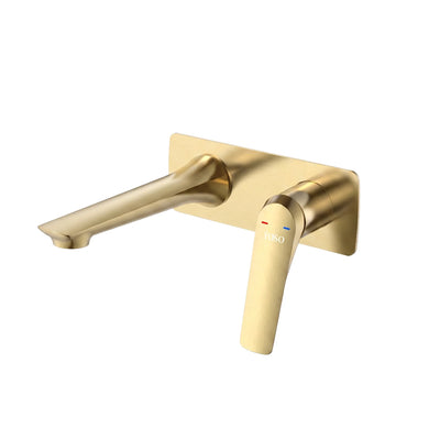Nuvella Wall Mounted Basin Mixer, Brushed Gold | Yoso